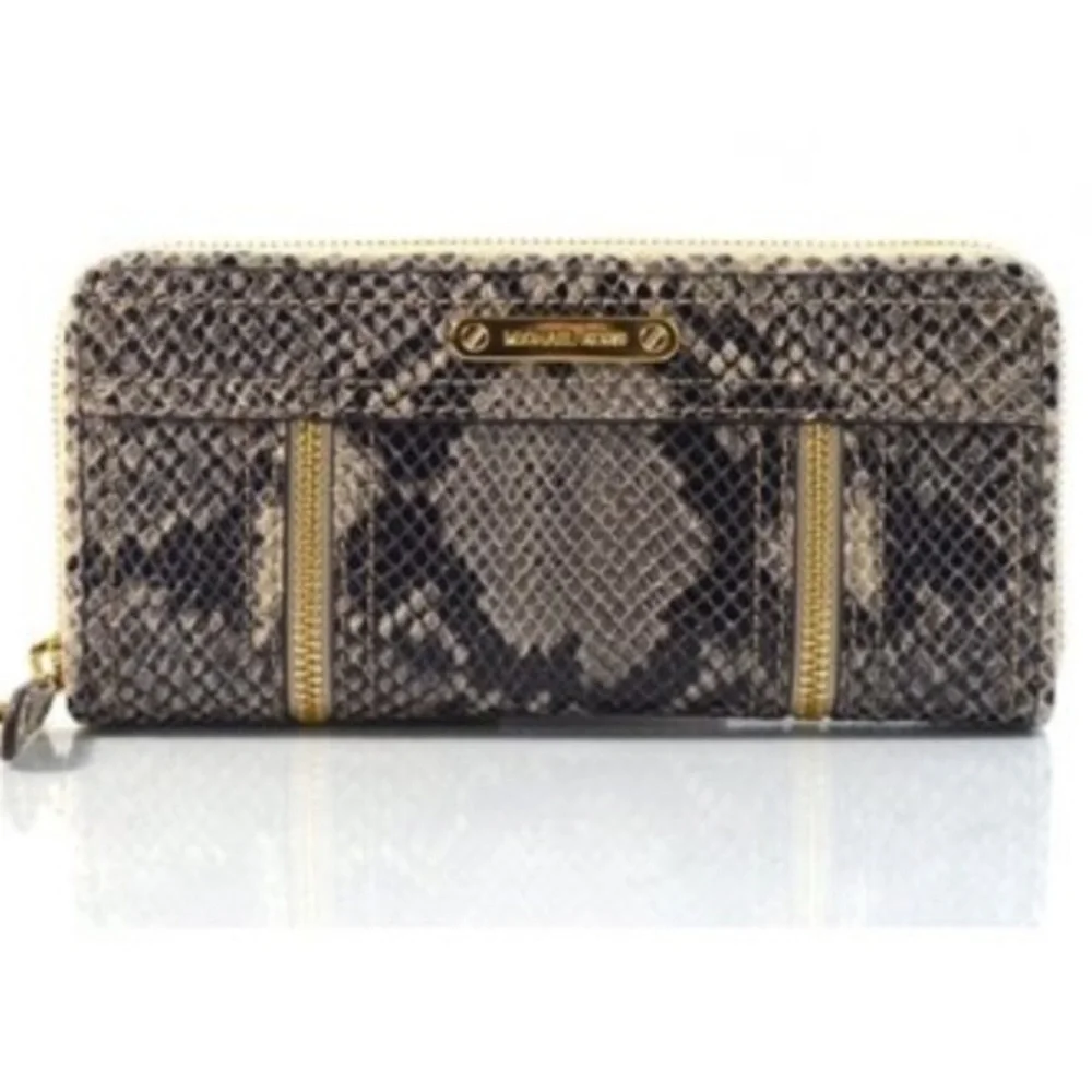 Michael Kors New Moxley Python Embossed Leather Continental Zip Clutch Wallet